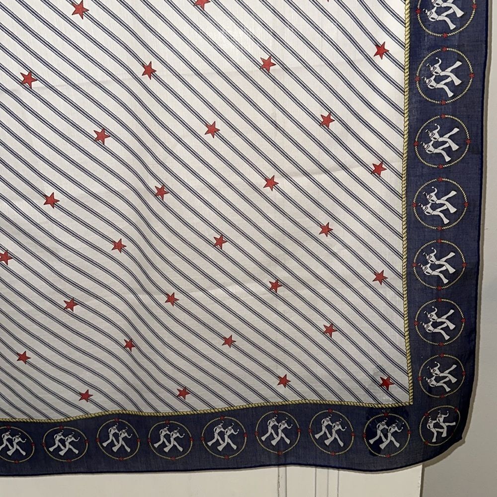 Vintage 60s Norman Red, White & Blue Sailor Print Very Large Square Scarf - Picture 5 of 8